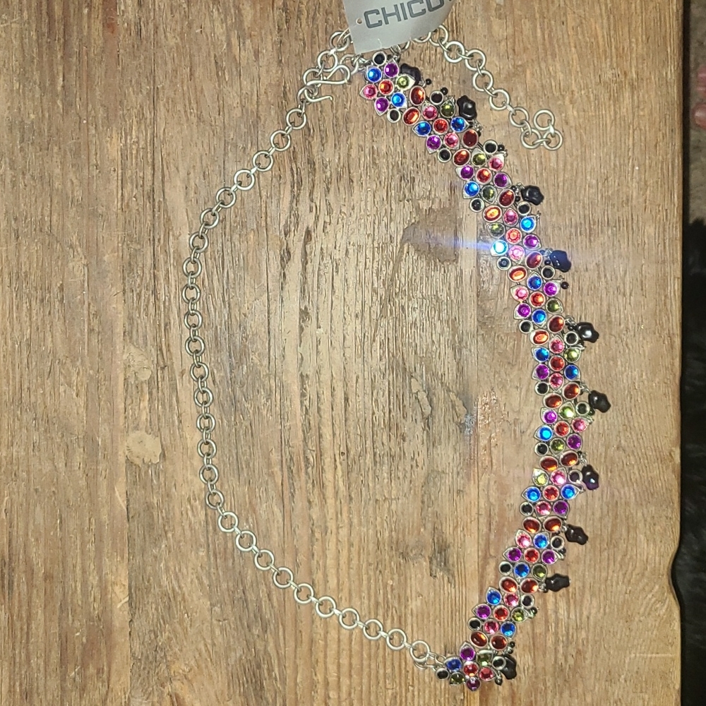 New Chico's belt chain multi color stones